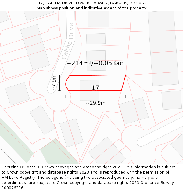 17, CALTHA DRIVE, LOWER DARWEN, DARWEN, BB3 0TA: Plot and title map