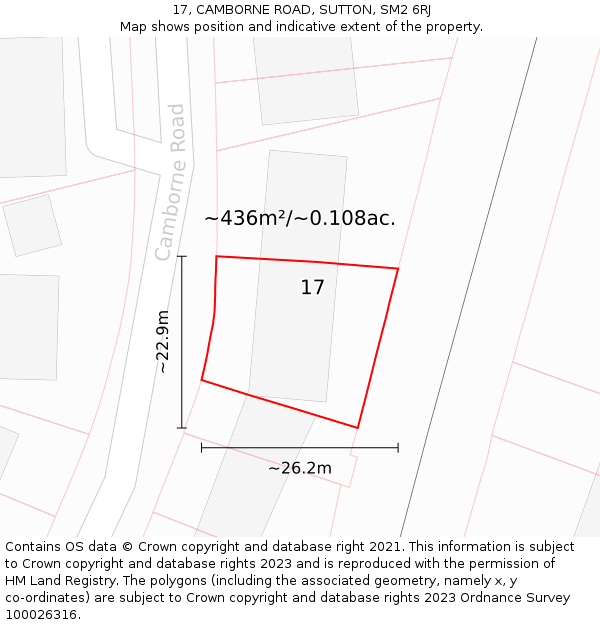 17, CAMBORNE ROAD, SUTTON, SM2 6RJ: Plot and title map