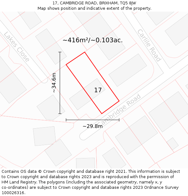 17, CAMBRIDGE ROAD, BRIXHAM, TQ5 8JW: Plot and title map