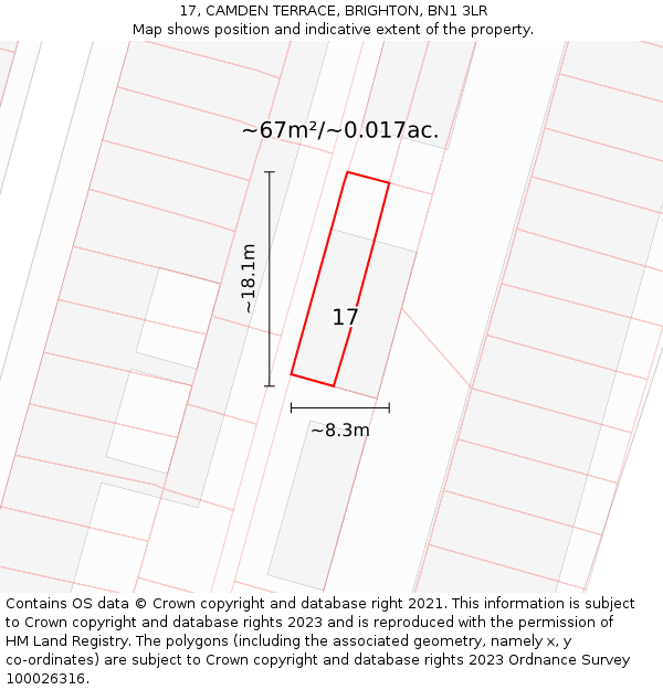 17, CAMDEN TERRACE, BRIGHTON, BN1 3LR: Plot and title map