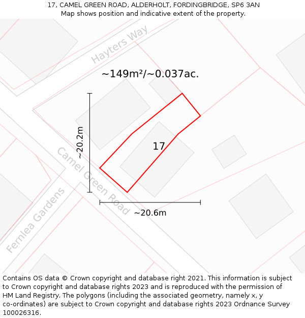 17, CAMEL GREEN ROAD, ALDERHOLT, FORDINGBRIDGE, SP6 3AN: Plot and title map