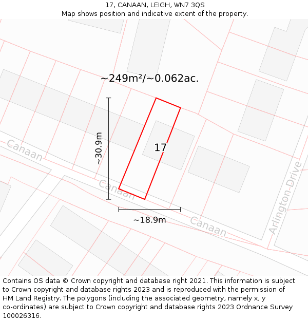 17, CANAAN, LEIGH, WN7 3QS: Plot and title map