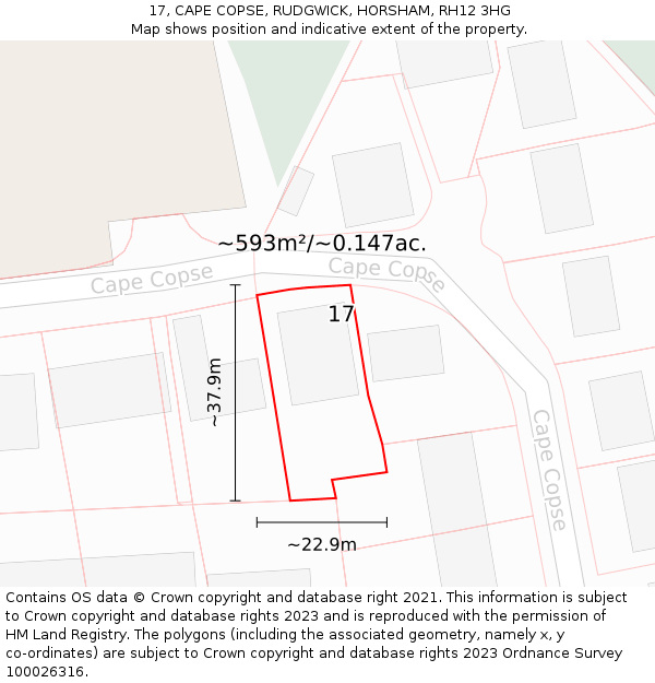 17, CAPE COPSE, RUDGWICK, HORSHAM, RH12 3HG: Plot and title map