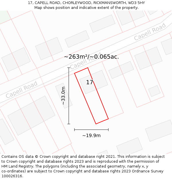 17, CAPELL ROAD, CHORLEYWOOD, RICKMANSWORTH, WD3 5HY: Plot and title map