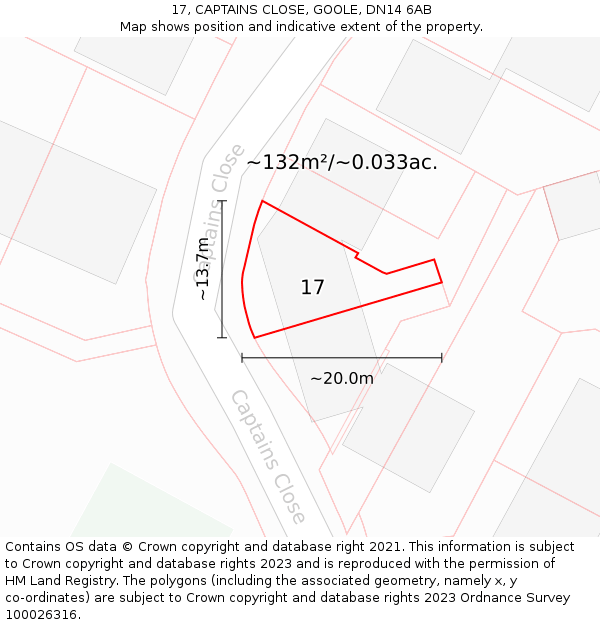 17, CAPTAINS CLOSE, GOOLE, DN14 6AB: Plot and title map