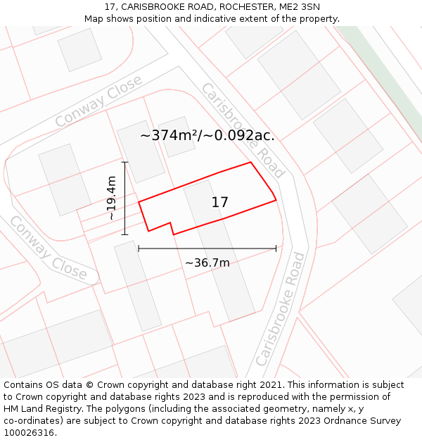 17, CARISBROOKE ROAD, ROCHESTER, ME2 3SN: Plot and title map