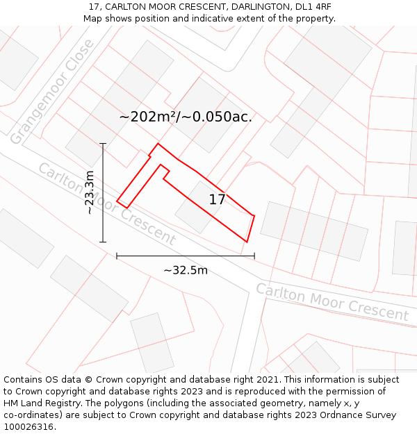 17, CARLTON MOOR CRESCENT, DARLINGTON, DL1 4RF: Plot and title map