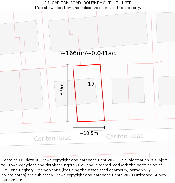 17, CARLTON ROAD, BOURNEMOUTH, BH1 3TF: Plot and title map