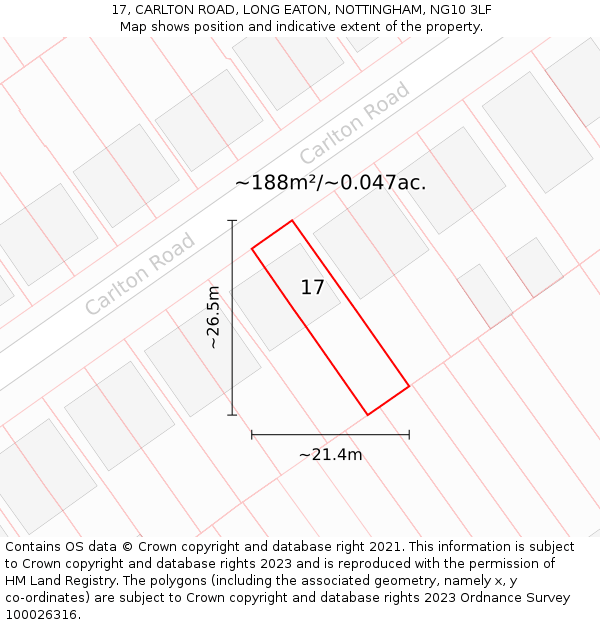 17, CARLTON ROAD, LONG EATON, NOTTINGHAM, NG10 3LF: Plot and title map