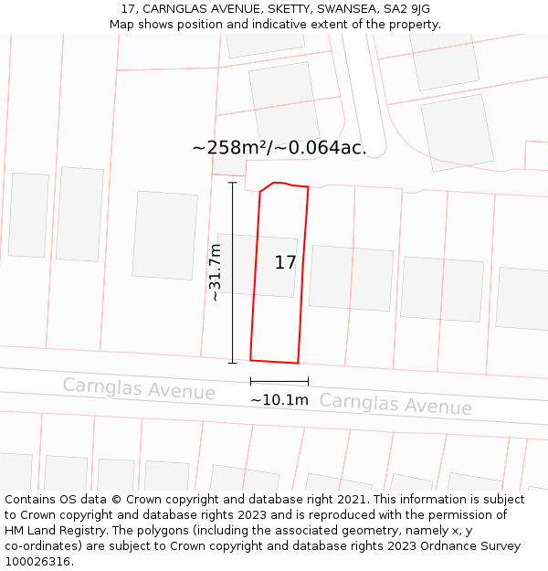 17, CARNGLAS AVENUE, SKETTY, SWANSEA, SA2 9JG: Plot and title map