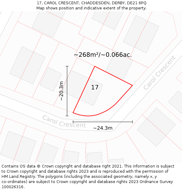 17, CAROL CRESCENT, CHADDESDEN, DERBY, DE21 6PQ: Plot and title map