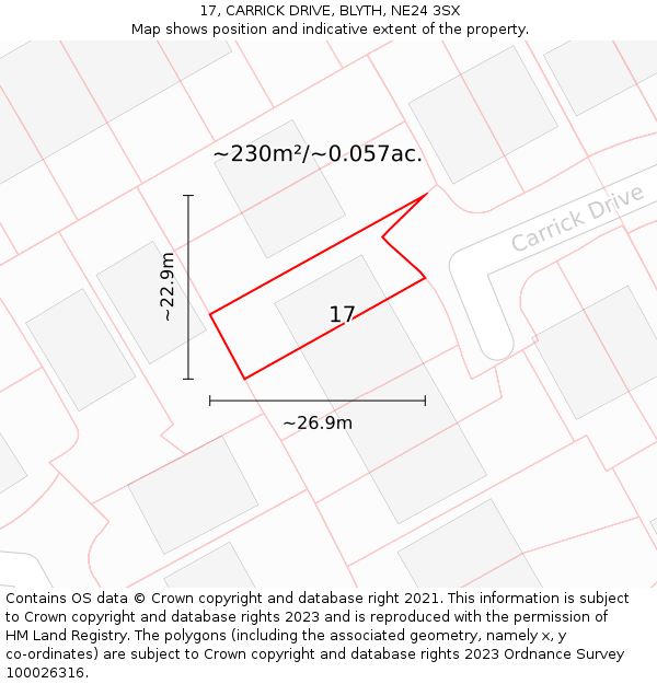 17, CARRICK DRIVE, BLYTH, NE24 3SX: Plot and title map