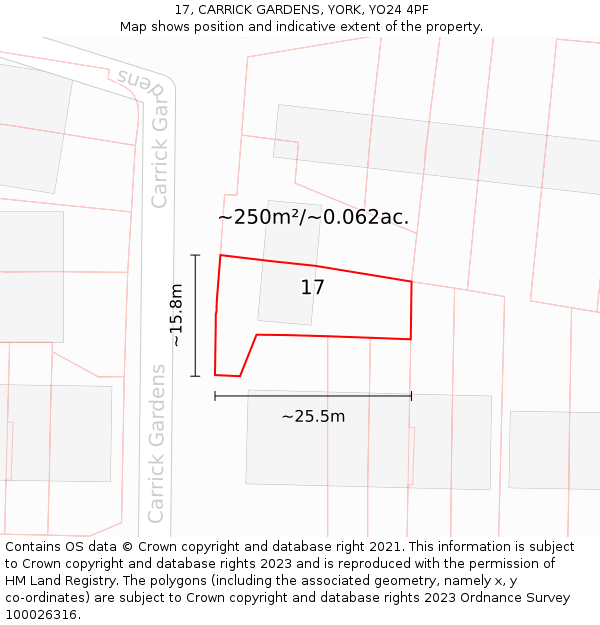 17, CARRICK GARDENS, YORK, YO24 4PF: Plot and title map