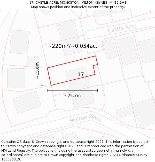 17, CASTLE ACRE, MONKSTON, MILTON KEYNES, MK10 9HS: Plot and title map