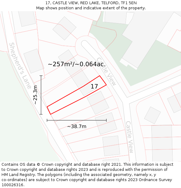 17, CASTLE VIEW, RED LAKE, TELFORD, TF1 5EN: Plot and title map