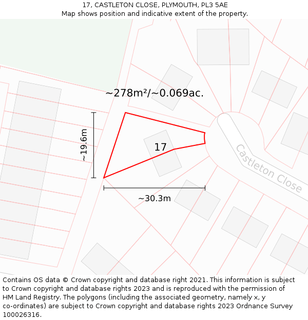 17, CASTLETON CLOSE, PLYMOUTH, PL3 5AE: Plot and title map