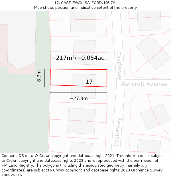 17, CASTLEWAY, SALFORD, M6 7AL: Plot and title map