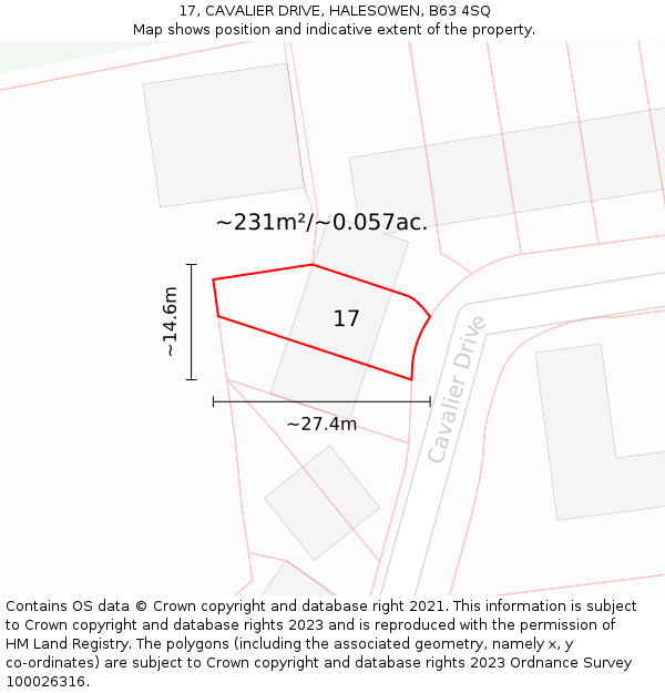 17, CAVALIER DRIVE, HALESOWEN, B63 4SQ: Plot and title map