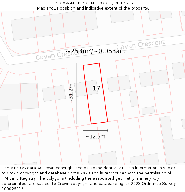 17, CAVAN CRESCENT, POOLE, BH17 7EY: Plot and title map