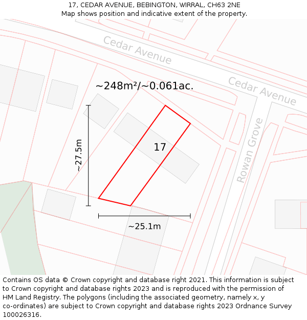 17, CEDAR AVENUE, BEBINGTON, WIRRAL, CH63 2NE: Plot and title map