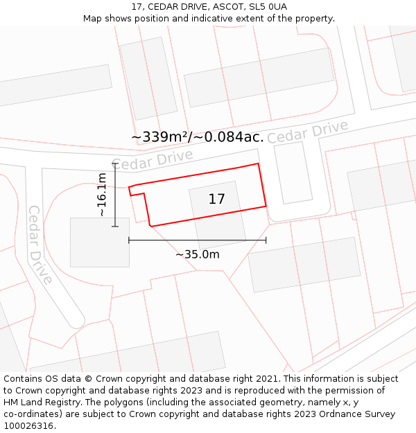 17, CEDAR DRIVE, ASCOT, SL5 0UA: Plot and title map