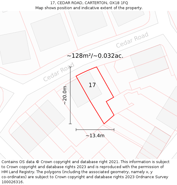 17, CEDAR ROAD, CARTERTON, OX18 1FQ: Plot and title map