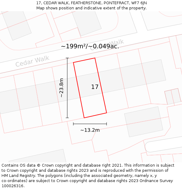 17, CEDAR WALK, FEATHERSTONE, PONTEFRACT, WF7 6JN: Plot and title map