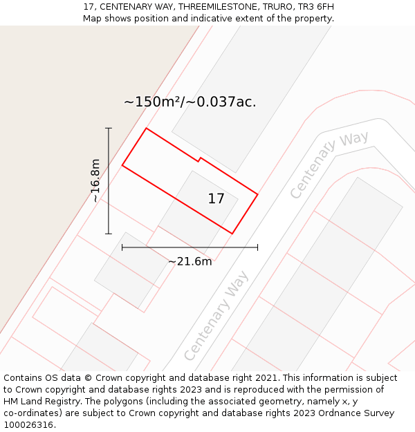 17, CENTENARY WAY, THREEMILESTONE, TRURO, TR3 6FH: Plot and title map