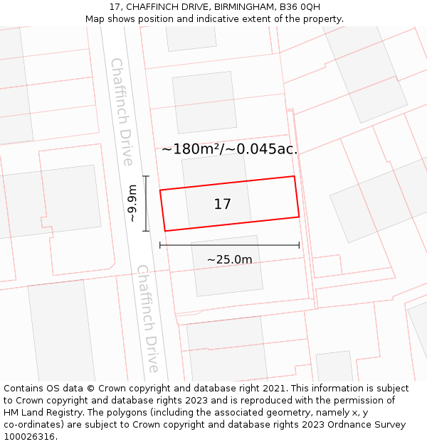 17, CHAFFINCH DRIVE, BIRMINGHAM, B36 0QH: Plot and title map