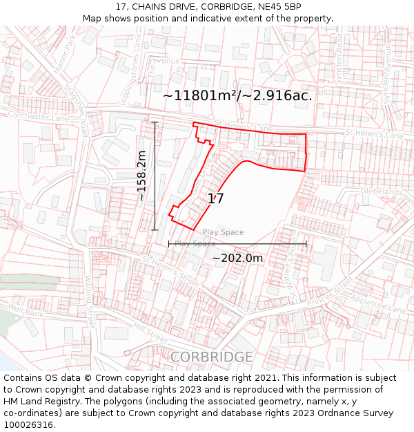 17, CHAINS DRIVE, CORBRIDGE, NE45 5BP: Plot and title map