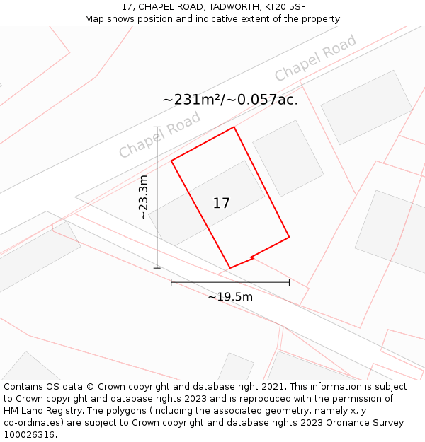 17, CHAPEL ROAD, TADWORTH, KT20 5SF: Plot and title map