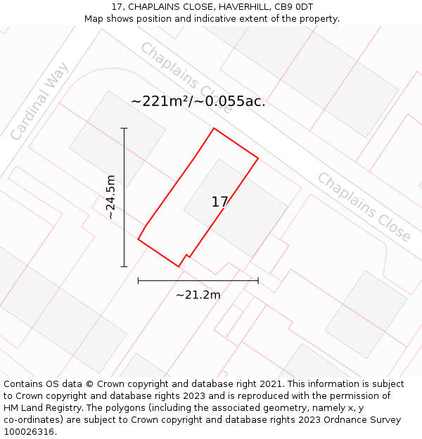 17, CHAPLAINS CLOSE, HAVERHILL, CB9 0DT: Plot and title map