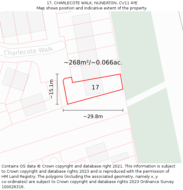 17, CHARLECOTE WALK, NUNEATON, CV11 4YE: Plot and title map