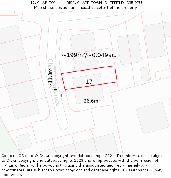 17, CHARLTON HILL RISE, CHAPELTOWN, SHEFFIELD, S35 2PU: Plot and title map