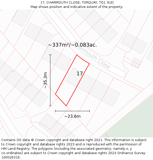 17, CHARMOUTH CLOSE, TORQUAY, TQ1 3UD: Plot and title map