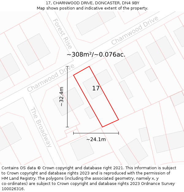 17, CHARNWOOD DRIVE, DONCASTER, DN4 9BY: Plot and title map