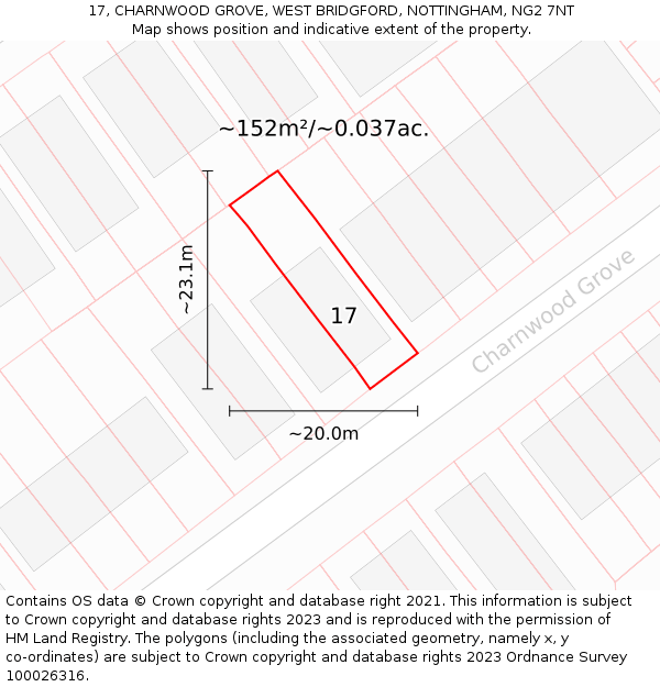 17, CHARNWOOD GROVE, WEST BRIDGFORD, NOTTINGHAM, NG2 7NT: Plot and title map