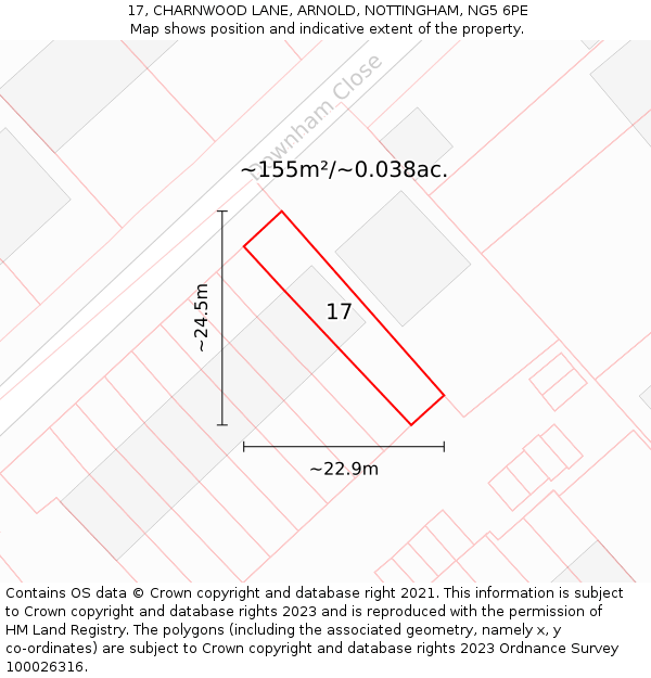 17, CHARNWOOD LANE, ARNOLD, NOTTINGHAM, NG5 6PE: Plot and title map