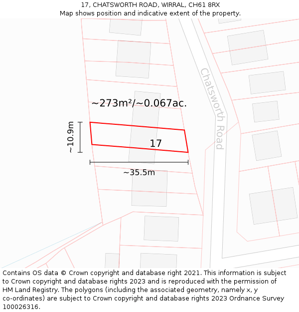 17, CHATSWORTH ROAD, WIRRAL, CH61 8RX: Plot and title map