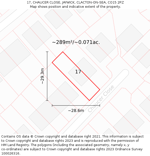 17, CHAUCER CLOSE, JAYWICK, CLACTON-ON-SEA, CO15 2PZ: Plot and title map