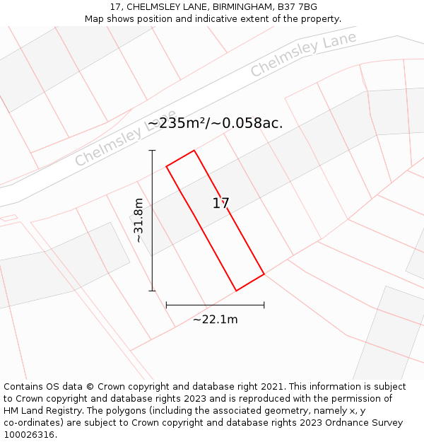 17, CHELMSLEY LANE, BIRMINGHAM, B37 7BG: Plot and title map