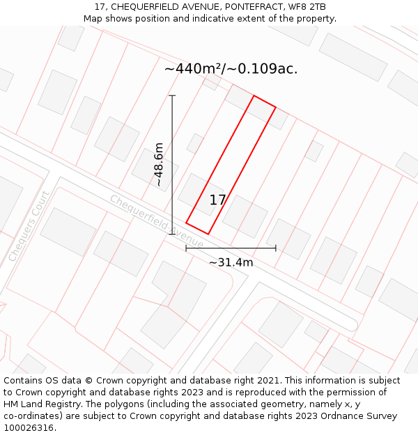 17, CHEQUERFIELD AVENUE, PONTEFRACT, WF8 2TB: Plot and title map