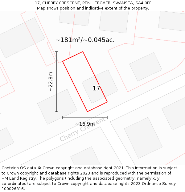 17, CHERRY CRESCENT, PENLLERGAER, SWANSEA, SA4 9FF: Plot and title map