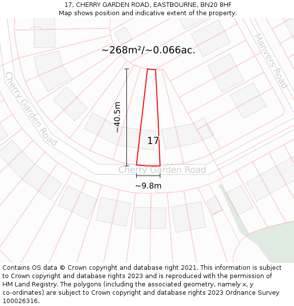 17, CHERRY GARDEN ROAD, EASTBOURNE, BN20 8HF: Plot and title map