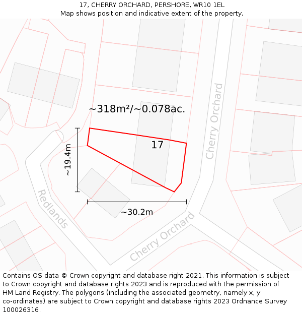 17, CHERRY ORCHARD, PERSHORE, WR10 1EL: Plot and title map