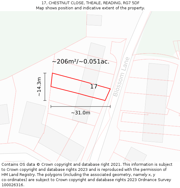 17, CHESTNUT CLOSE, THEALE, READING, RG7 5DF: Plot and title map