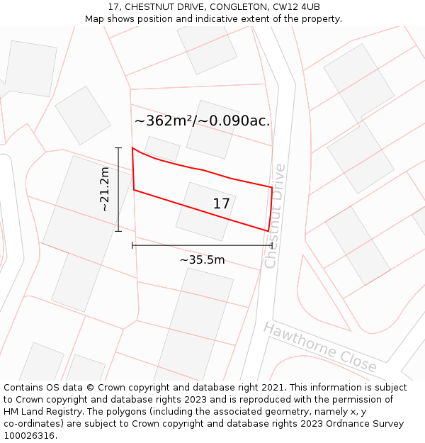 17, CHESTNUT DRIVE, CONGLETON, CW12 4UB: Plot and title map