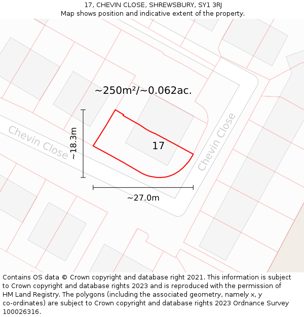 17, CHEVIN CLOSE, SHREWSBURY, SY1 3RJ: Plot and title map