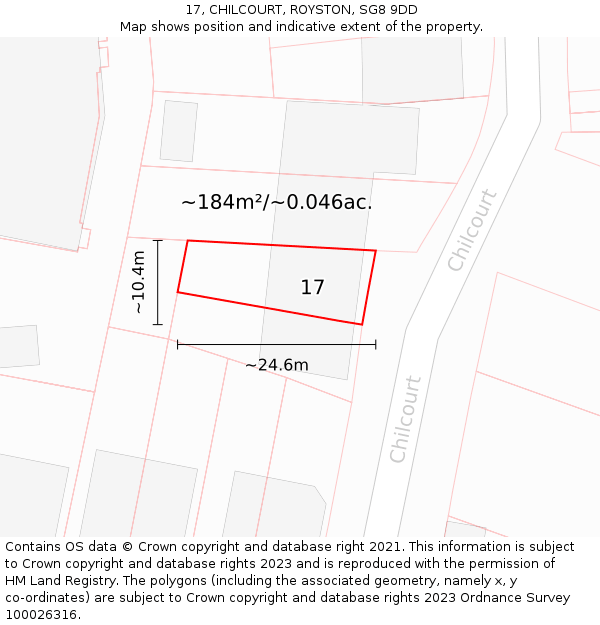 17, CHILCOURT, ROYSTON, SG8 9DD: Plot and title map