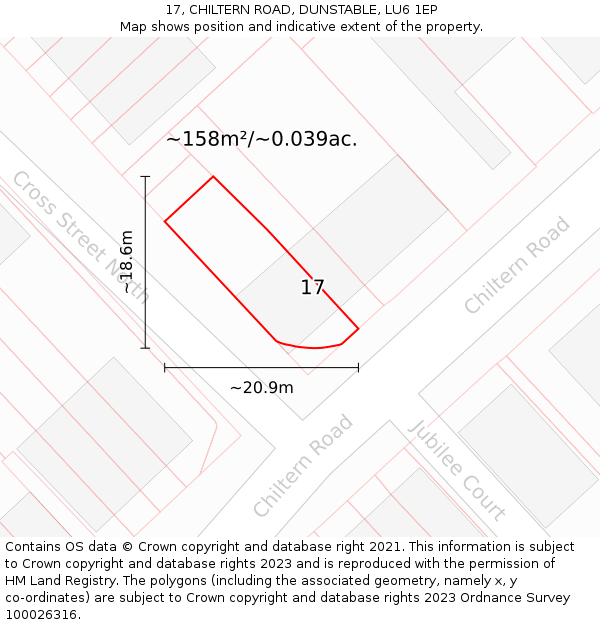 17, CHILTERN ROAD, DUNSTABLE, LU6 1EP: Plot and title map